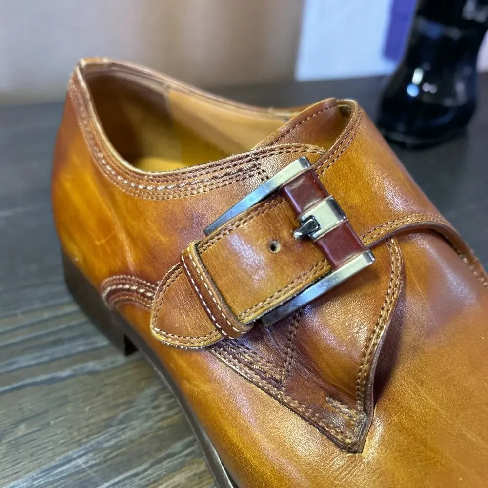 MAGNANNI Lennon Single Monk Strap Dress Shoes 8.5 Brown Leather 21447 Spain